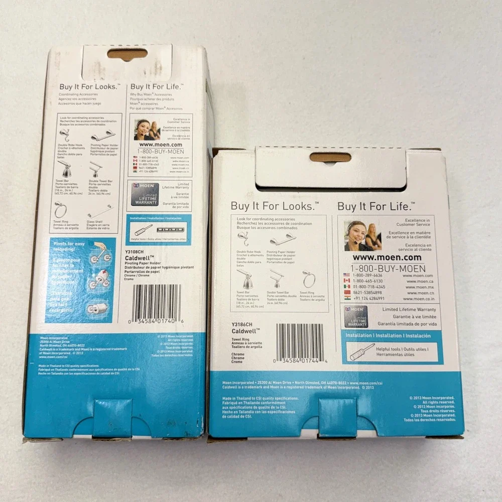 Moen Caldwell Chrome Pivoting Toilet Paper Holder Y3108CH Towel Ring Y3186CH Set